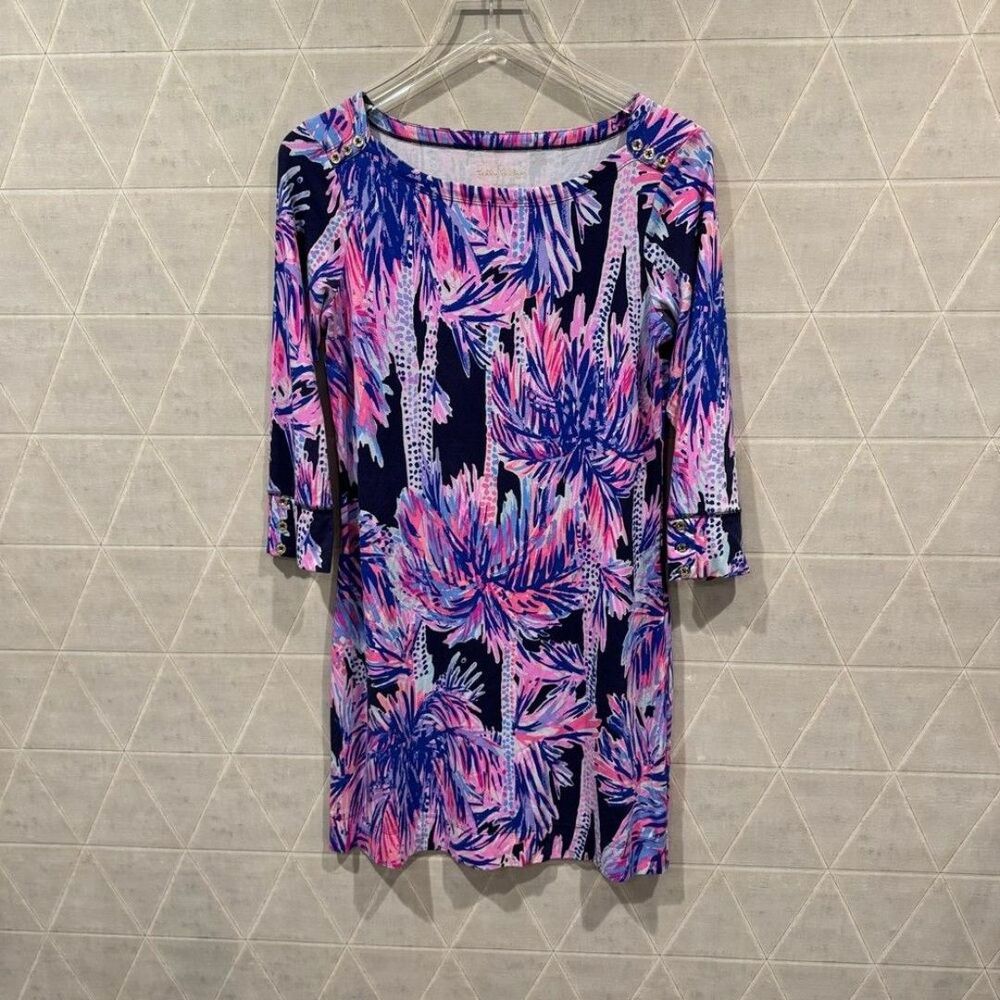 Lilly Pulitzer Sophie Dress Bright Navy Palms Up UPF 50+ sz M